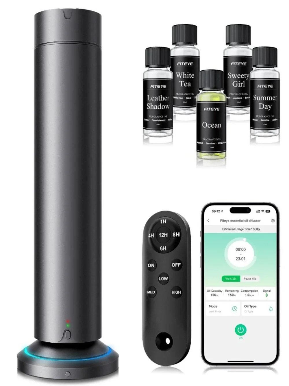 Waterless Scent Diffuser Kit Include 5x20ml Essential Oils, Essential Oil Diffus